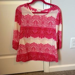 Pink and White Mid Sleeve Blouse